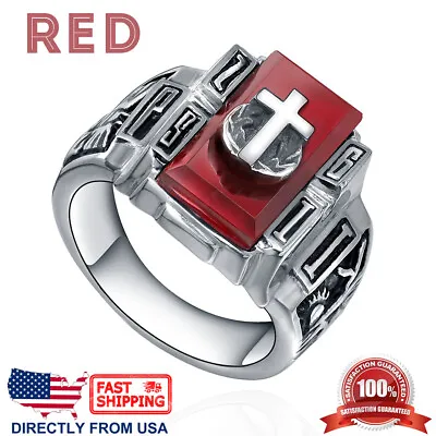 Men's Stainless Steel Vintage Cross On Crystal Ring (Size 6 To 13 US Seller) • $14.25