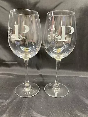 £19.47 • Buy Set Of 2 ~ Chef & Sommelier Monogrammed  P  Tulip Wine Glasses ~ 8 3/4  Tall