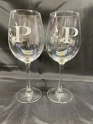 Set Of 2 ~ Chef & Sommelier Monogrammed  P  Tulip Wine Glasses ~ 8 3/4  Tall • £19.27