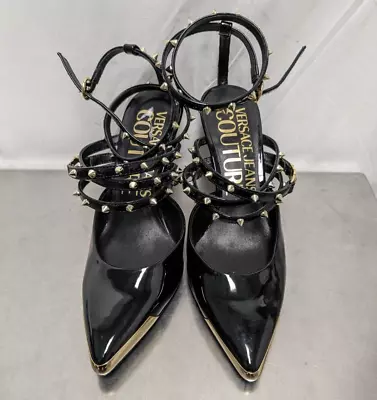 Versace Jeans Couture Black Strappy Studded Heels Size 37 3.3  Heel -NH • $10.50