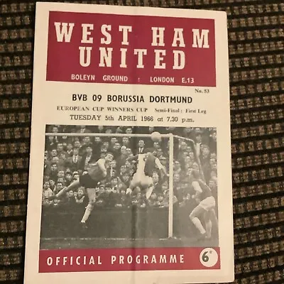 West Ham V Borussia Dortmund  ECWC  Semi-Final Programme 5th April 1966 • £5