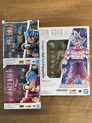 S.H.Figuarts SSGSS Son Goku Kaio-ken Figure V Jump & SSGSS Vegeta 15th Ver. • $160