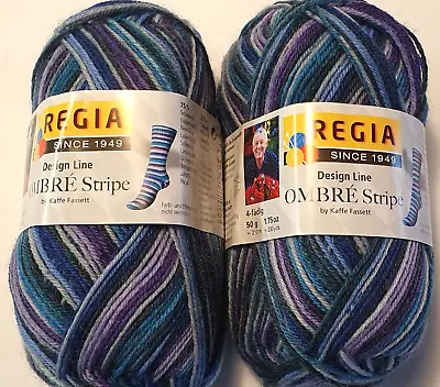 100g Regia Design Line Ombre Stripe 4ply Sock Yarn Kaffe Fassett Purple Blues • £14