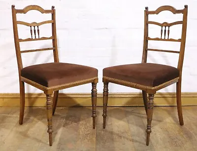 Antique Vintage Pair Of Carved And Inlaid Occasional - Hall - Bedroom Chairs • £75
