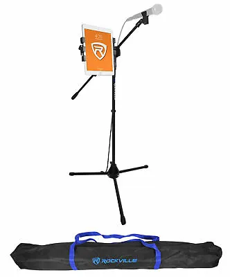 Rockville Tripod Karaoke Microphone Mic Stand W/iPad/Tablet Clip Mount+Carry Bag • $49.95