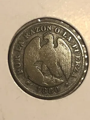 Roughly The Size Of A Quarter 1880 Chile 20 Centavos World Silver Coin *017 • $8.99