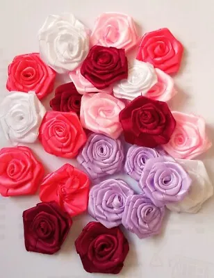 20 Satin Ribbon RoseFlowers Rosebuds 3.5cm 5colours Scrapbook Card Applique Frok • £2.99