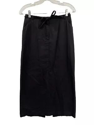 Ann Taylor Loft Black 100% Cotton A-Line Back Slit Tie Front Skirt Womens Size 6 • £24.08