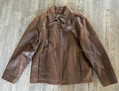 VTG Eddie Bauer Leather Jacket Mens Large Brown Heavy Quilt Lined Full Zip Retro • $163.63