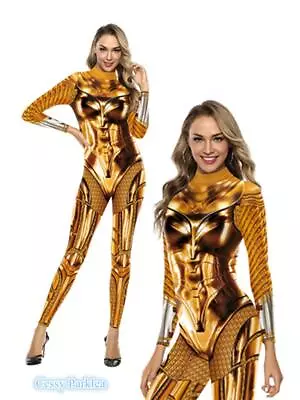 $22.27 • Buy W-P3-2 Wonder Woman 1984 Golden Armour Women's Printed Costume Lycra Jumpsuit