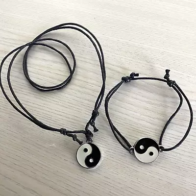 A Set Of Adjustable Chinese Yin Yang Sign 19mm Charm Pendant Necklace & Bracelet • £5.99