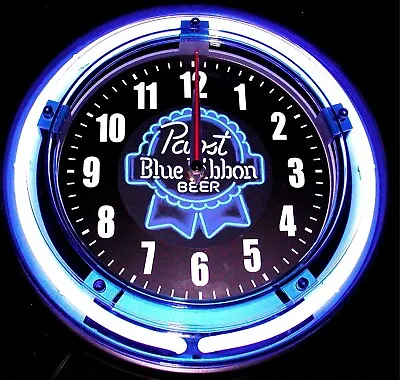 PABST BLUE RIBBON BEER - PBR LOGO - 11  Blue Neon Wall Clock • $84.99