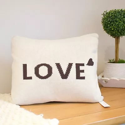 Reversible Cream And Grey 'Love' Soft Knit Cushion  • £12.99