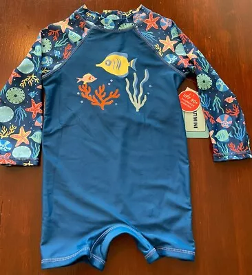 NWT Floatimini Baby Boy Swim Outfit Body Bathing Suit Blue Fish 24m UPF • $18.50