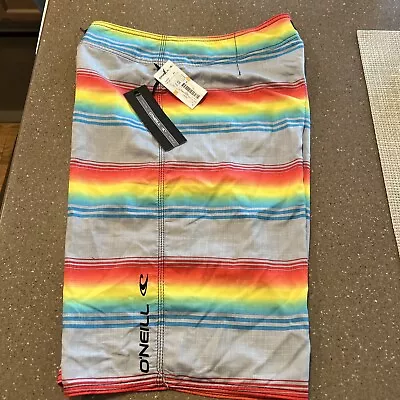 O’Neill Santa Cruz Stripe Board Shorts Men’s Size 33 Surf Trunks Multicolor NWT • $19.99