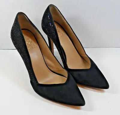 VINCE CAMUTO Clarinda2 Womans Black Suede Leather W Bling High Heel 6.5 Nr Nu • $22.79