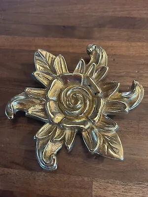 Vtg VIRGINIA METALCRAFTERS Brass Rose Trivet Carters Grove CW10-47  5/3/4   1976 • $21