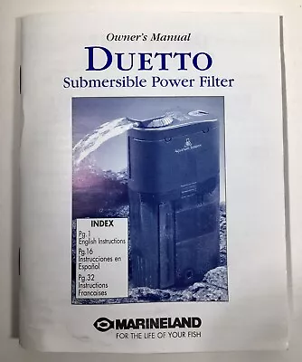 MANUAL ONLY For Marineland Duetto Submersible Aquarium Fish Tank Power Filter • $3.99