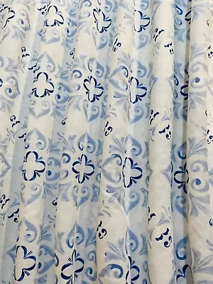 Everhome Shower Curtain 72 X72  Eloise Medallion White Blue 50% Cotton 50% Linen • $29