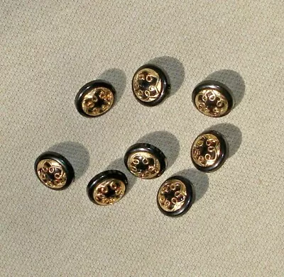 $6.99 • Buy Set Of 8 Black / Gold Round Shank Buttons 5/8 