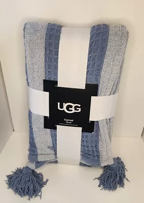 UGG CONRAD Throw Blanket  50”x 70” Succulent Dusty Blue Soft Tassels NEW • $39.99