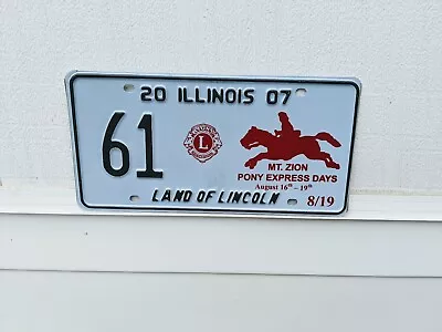 MT. ZION PONY EXPRESS DAYS License Plate 2007 Low # 61 Illinois Lions Club Horse • $34.95