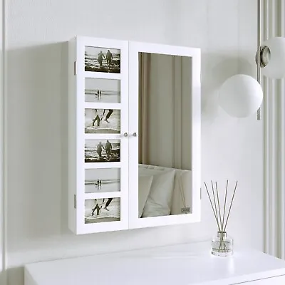 Wall Desktop Mirrorred Jewellery Cabinet With LED Light Bedroom Makeup Storage • £114