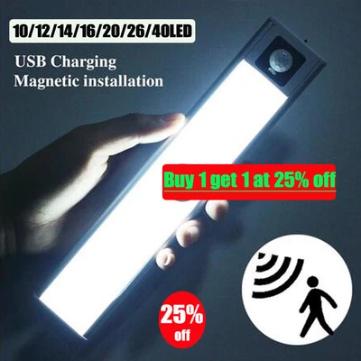 £7.36 • Buy Wireless LED PIR Motion Sensor Lights Strip Cabinet Lamp Closet USB Rechargeable