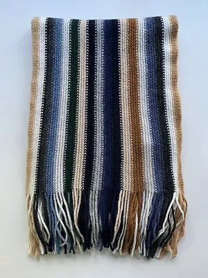£29.99 • Buy 100% Pure Cashmere Long Multi Stripe Scarf Brown White Blue 185cm X 20cm Unisex