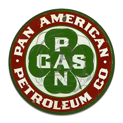 Vintage Design Sign Metal Decor Gas And Oil Sign - Pan Am Petroleum Pan Gasoline • $22.95