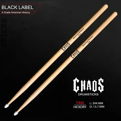 Chaos 7a Nylon Tip Drum Sticks 7AN *6 PAIRS* AMERICAN HICKORY DRUMSTICKS • $99