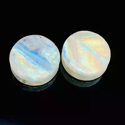 Natural Rainbow Moonstone Handicarfted Ear Piercing Plugs Pair Size 8g - 20 MM • $30.06