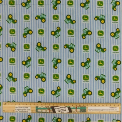 $8.25 • Buy Quilting Patchwork Fabric John Deere Tractors Blue Stripe 50x55cm FQ
