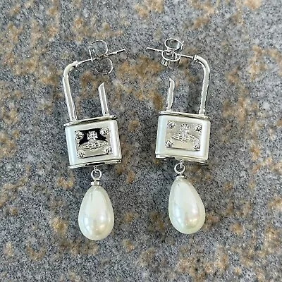 Vivienne Westwood Earrings Silver Locket Orb Studs / Dangles With Pearl Droplets • $22.15