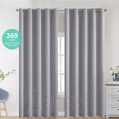 EAREST 2 Panels Eyelet Blackout Curtains Thick PAIR Thermal Ring Top Ready Made • £14.59