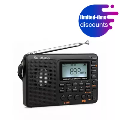 £18.99 • Buy Retekess V115 Portable AM/FM/SW Radio Digital Rechargeable Speaker MP3 Player