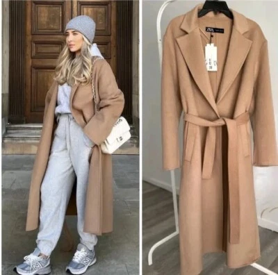 $109.90 • Buy Nwt Zara Belted Wool Blend Coat Taupe Brown Size L Ref. 8491/221