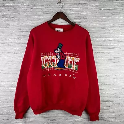 VINTAGE Goofy Sweatshirt Mens XL Red Crewneck 90s Disney Embroidered Mickey Logo • $38.88