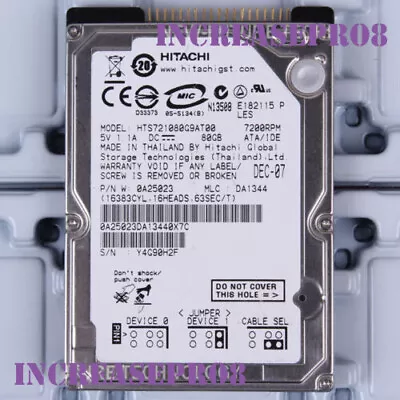 HITACHI 80GB HTS721080G9AT00 7200 RPM PATA 8MB 2.5  Laptop HDD Hard Disk Drive • £17.99