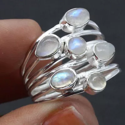 925 Silver Ring / Moonstone/ Multi Stone Ring/ Stacking Ring/ Women's Rings • £18.18