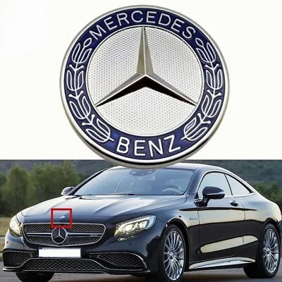 For Mercedes Benz Blue Front Hood Flat Laurel Wreath Badge Emblem 57mm • $9.99