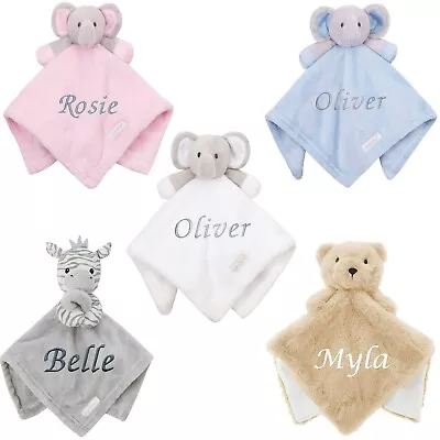 Baby Boy Girl Personalised Comforter Blanket Elephant Bear Zebra Shower Reveal • £10.95