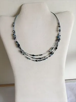 Pretty Blue Bead Illusion Collar Necklace  • £1.99