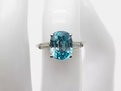 Vintage 1940s $10000 10ct Natural Blue Zircon Diamond Platinum Wedding Ring • $2150