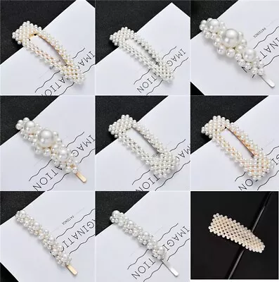 Large Pearl Hair Clips Slide Bridal Accessory Geometric Snap Hairpins Barrette • £2.51