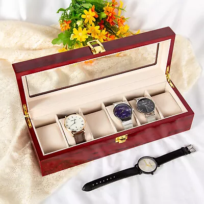 6/10/12 Grids Men Watch Box Jewelry Storage Wooden Display Case Organizer • $29.44