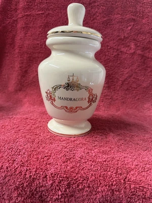 $16.50 • Buy Ceramic White W Gold Design Apothecary Pharmacy Mandragora 81/2” Jar With Lid