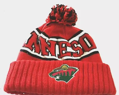 MINNESOTA WILD Cuffed Knit Beanie Hat Winter Ski Cap W/Pom Black/Red Pom NWT NHL • $11.98