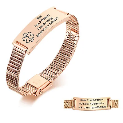 Personalized Medical Alert ID Bracelet Emergency Bangle Wristband Waterproof • £11.39