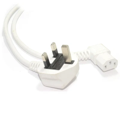 £5.99 • Buy Power Cord UK Plug To Right Angle IEC C13 Cable (kettle Lead) 2m White
